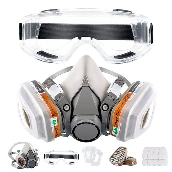 Respirator Reusable Half Face Cover Gas Mask with Safety Glasses, Filters for Painting, chemical, Organic Vapor, Welding, Polishing, Woodworking and Other Work Protection