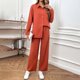thumbnail image 4 of Gibobby Conjunto de Pantalones para Mujer Conjunto de camisa de manga larga y pantalones de pierna ancha de cintura alta de color sólido de moda para mujer(Naranja,CH), 4 of 5