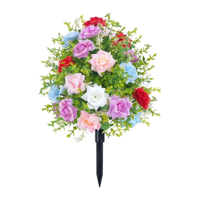 Rosa artificial conmemorativa con estaca para el suelo, púas florales, rosas falsas Multicolor