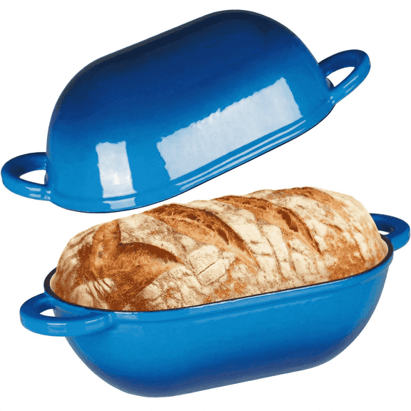 LIFERUN 2.5qt Enameled Cast Iron Dutch Oven for Sourdough Bread Baking, Bread Dutch Oven Pot with Lid, Non-Stick, Easy Clean, Blue