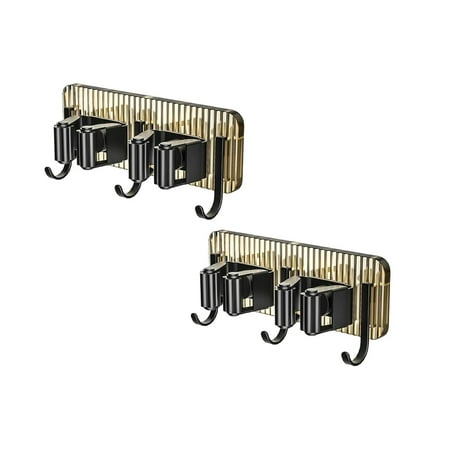 

Sanamity Room Decor 2 Pack Mop Holder Wall Mounted Heavy Duty Punch Organizer Garage Laundry Closet Indoor/Outdoor Storage Hanger S Hooks Gold