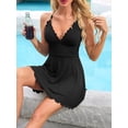 thumbnail image 3 of Sociala Ribbed V Neck One Piece Swimdress for Womens A-Line Monikini Swimwear Crosscriss Bath Suit, 3 of 8