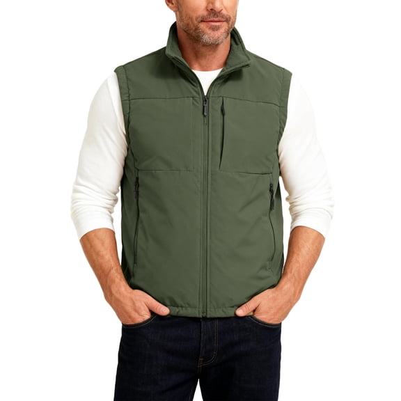 CharmCyan Men's Outdoor Fishing Vest, Lightweight Sleeveless Practical Workwear, With Added Fleece Suitable For Winter, Double-sided Wearable Army Green L