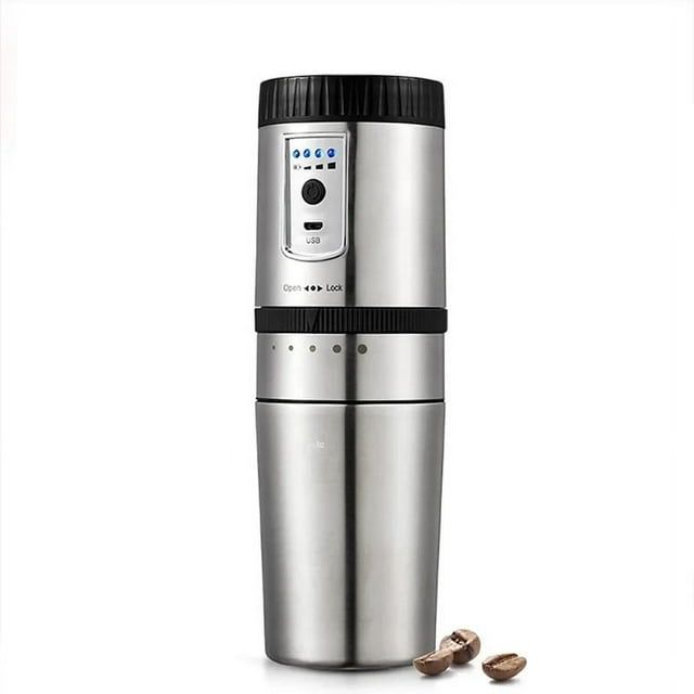 Cafetière Portable pour Voiture Multifonction Mini Machine à Espresso Broyeur de Café Électrique Recharge USB en Acier Inoxydable,Portable