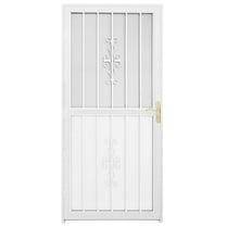Grisham Deluxe Steel Security Door,36'' x 80'' Metal Tempered Glass Door Screen Replacement Enter Doors,Storm Door (301 White)