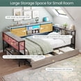 thumbnail image 4 of Mabor Twin Corner Bed Frame with Charging Station and Led Lights Farmhouse Daybed with Bookcase Storage & Drawers, Twin Wood Platform Bed Frame for Bedroom Living Room, Gray, 4 of 10