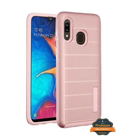Samsung Galaxy A20 Phone Case [Shockproof] Drop-Protection Hard PC Soft Hybrid Impact Heavy Duty Full-Body Protective Textured Armor Rubber Rugged TPU Cover Rose Gold for Samsung Galaxy A20 /A205