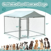 MEETWARM Large Outdoor Dog Kennel Heavy Duty Dog Cage Playpen Galvanized Steel Pet Fence with Fully Enclosed Waterproof UV-Resistant Cover Roof, Stainless Steel Zip Ties and Secure Lock