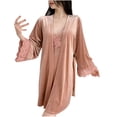 thumbnail image 3 of AINIYS V Neck Velvet Lace Trim Sleep Dress and Robe Set, Solid Color, Adjustable Straps, Women's Pajama Nightwear for Relaxing Nights Pink XL, 3 of 5
