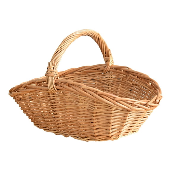 LAJFDIA Rattan Wicker Woven Basket with Handle, Large Woven Wicker Basket,Portable Multipurpose Storage Basket for Picnic, for Garden, Home,Easter Camping