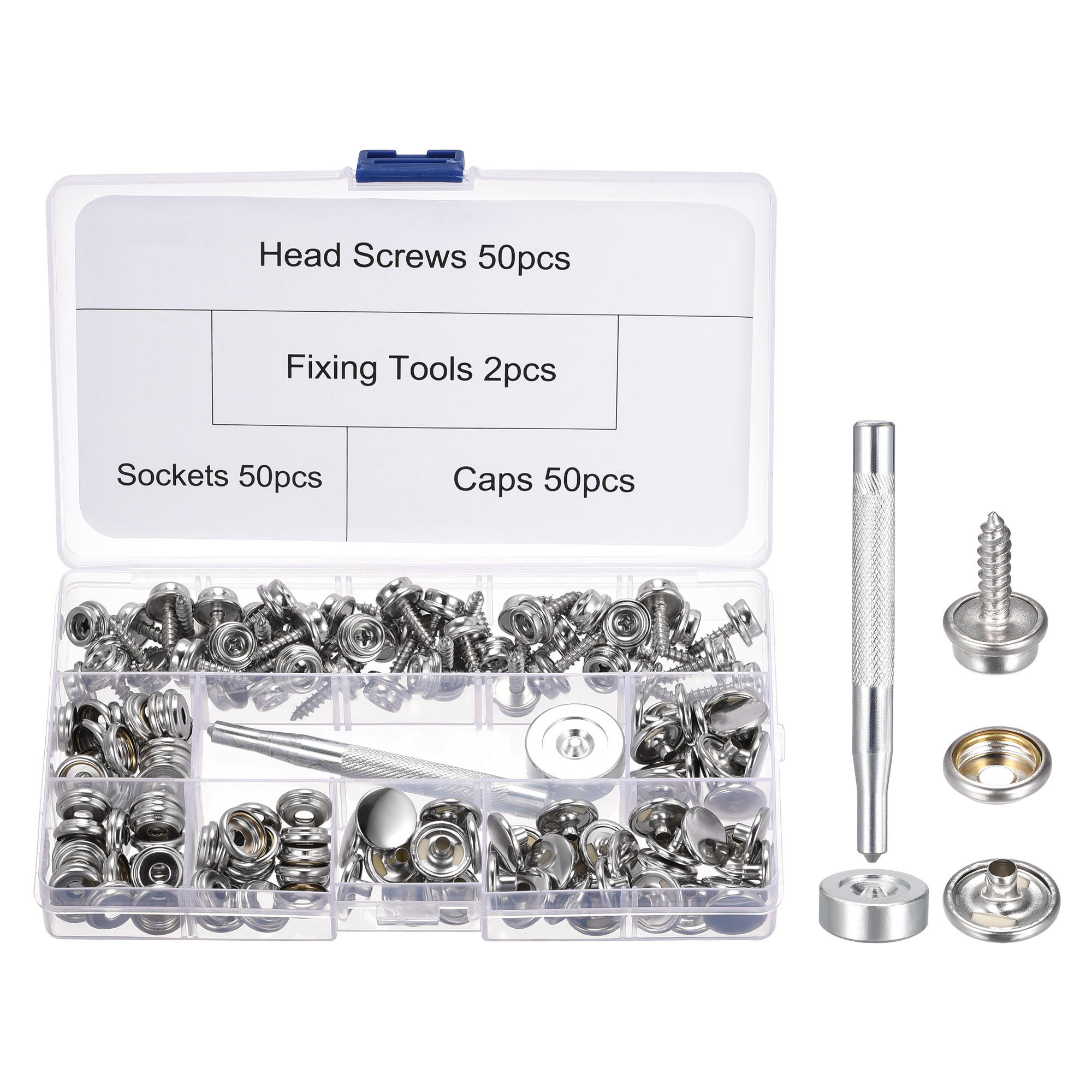 Uxcell 50 Sets Screw Snap Fasteners Kit 15mm SilverTone Snaps Button