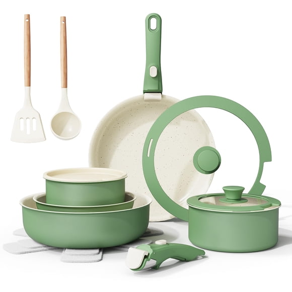 Set de utensilios de cocina Bazova Ceramic Antiadherente, 17 piezas, color verde