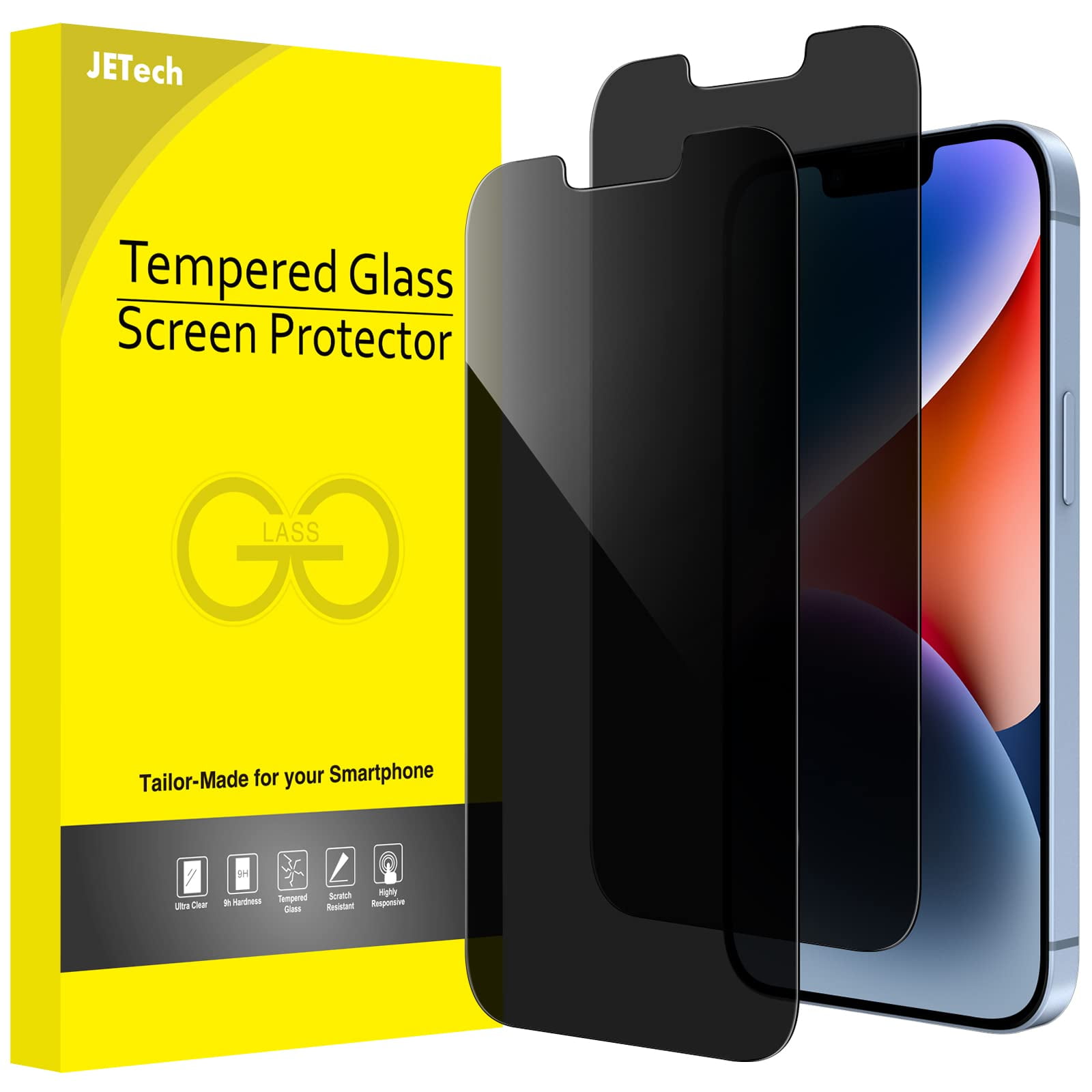 JETech Privacy Screen Protector for iPhone 17e (2026) / iPhone 16e / iPhone 14, Anti Spy Film, 2-Pack