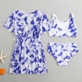 thumbnail image 4 of Huowey Girls Swimwear 3 Piece Tie Dye Bikini Set Round Neck Fashionable High Waist Brief Separates Short Sleeve Cover Up Cardigan Beachwear Summer Swimsuit,Blue,6-7 Years, 4 of 4