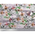 thumbnail image 3 of Soimoi Purple Moss Georgette Fabric Leaves,Hummingbird & White Floral Print Sewing Fabric BTY 42 Inch Wide, 3 of 5