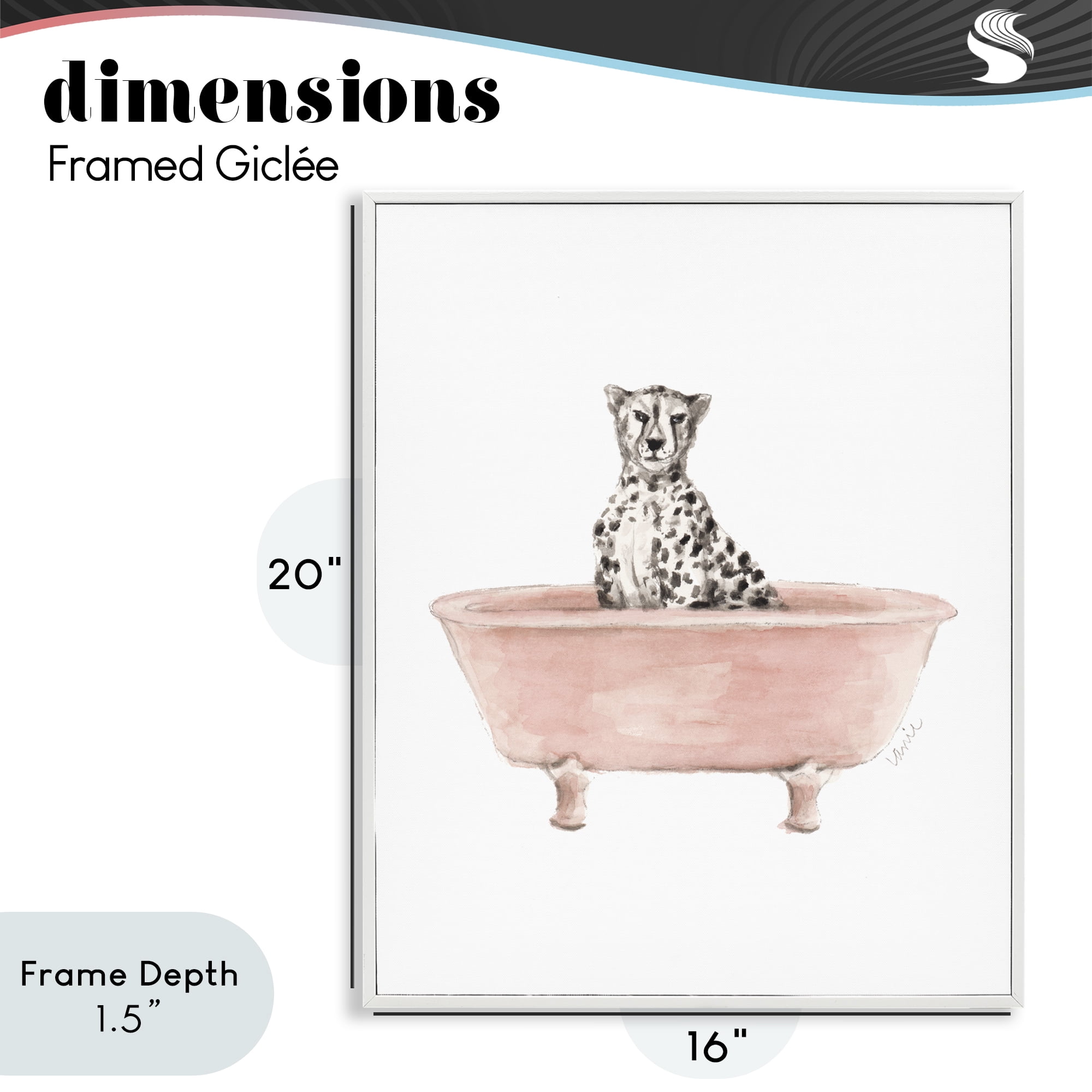 Stupell Industries Cheetah in Pink Tub White Framed Giclee Art, design by Lanie Loreth