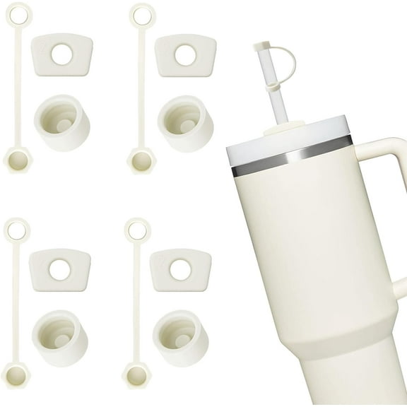 4Pack Spill Stopper for Stanley Cup 2.0 30oz & 40oz, Silicone Leak Proof Stopper for Stanley Tumbler, Cup Accessories Includes Straw Cover Cap, Round Stopper, Square Stopper, Cream