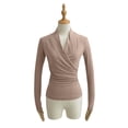 thumbnail image 2 of Bxsruta Women's Long Sleeve Wrap Top V Neck Ruched Blouse Slim Fit Workwear Shirt, 2 of 8