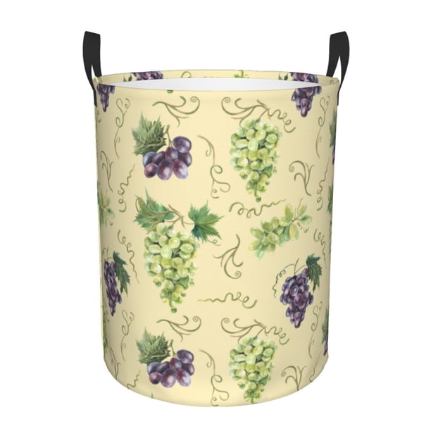 Fotbe Green And Purple Grapes Cesto de Ropa con Asas, Cesto Impermeable de Gran Capacidad, Bolsa de Lavado para Dormitorio, Cesto de Ropa con Ruedas y Asas-Small