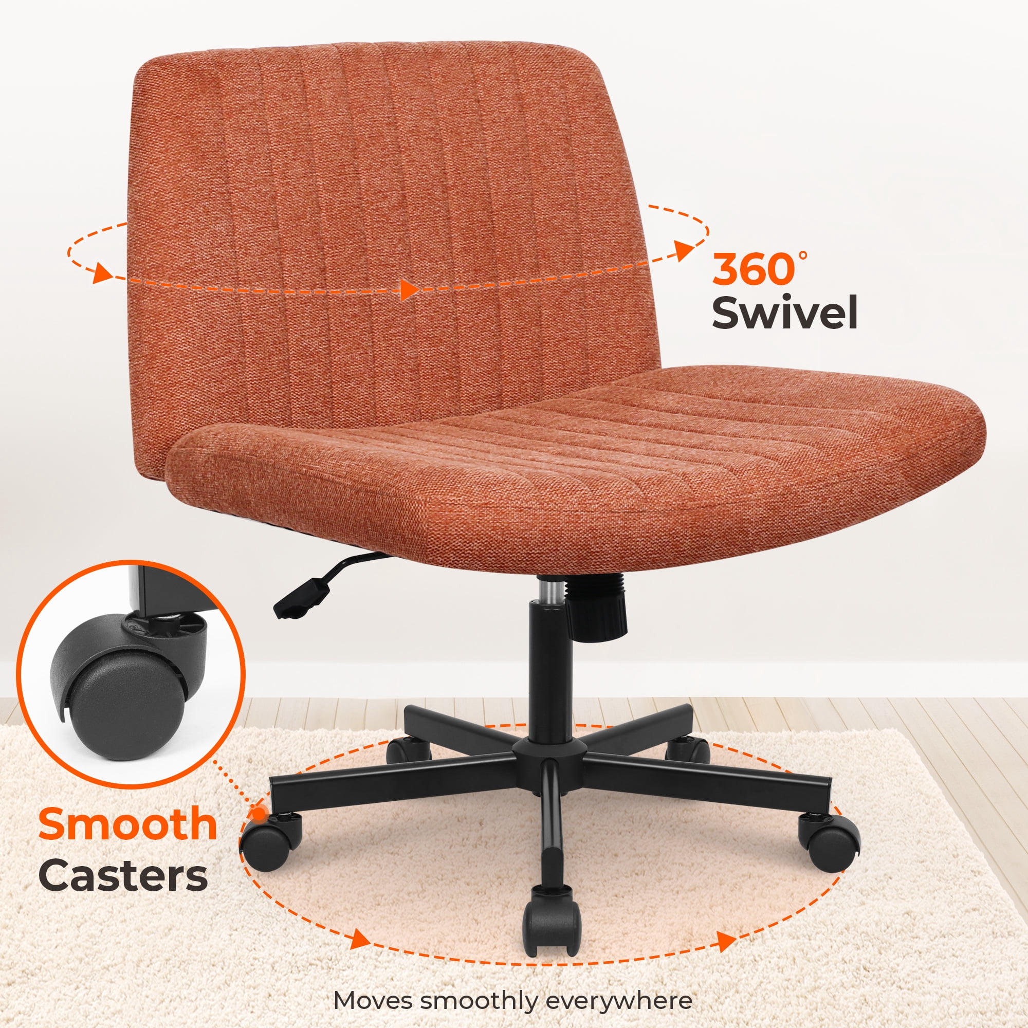 NEO CHAIR Criss Cross Legged Office Desk Vanity Armless Chair with Wheels Swivel, Brown