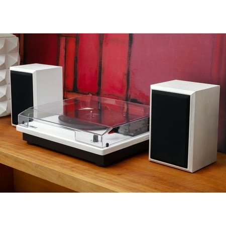 Victrola Montauk Bluetooth Record Player with 3 speed Turntable and Bookshelf Speakers - White