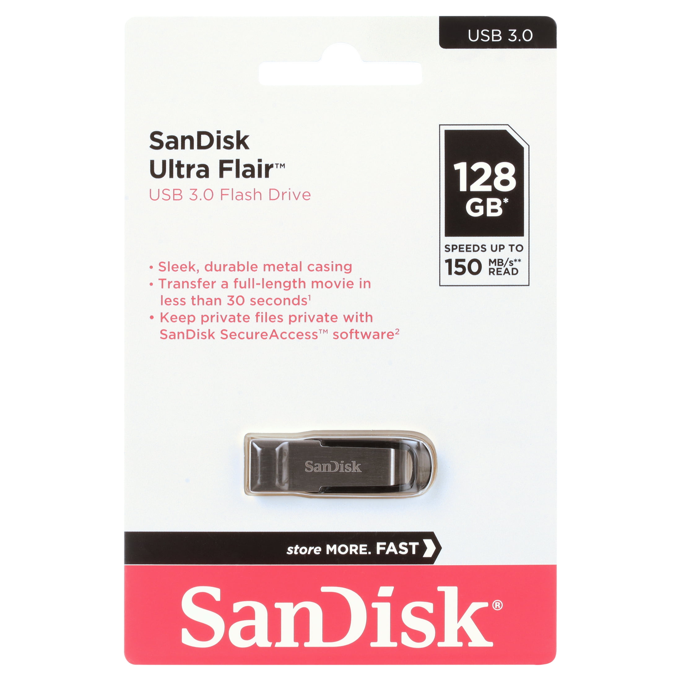 SanDisk Ultra Flair USB 3.0 Flash Drive - SDCZ73-128G-AW46 Walmart.com