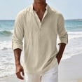 thumbnail image 6 of CQONEPT Big and Tall Mens Linen Shirt Long Sleeve Tunic V Neck Casual Soft Breathable Lightweight Casual Tee Outdoor Pullover Beige L, 6 of 6