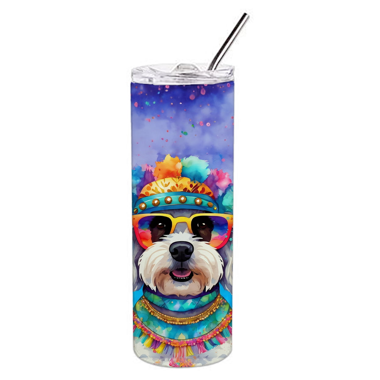 Carolines Treasures DAC2496TBL20 3 x 8.25 x 3 in. & 20 oz Corgi Hippie Dawg Stainless Steel Skinny Tumbler