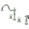 thumbnail image 2 of Kingston Brass Heritage Deck Mount Widespread Kitchen Faucet with Brass Sprayer Antique Brass Antique, 2 of 5