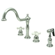 Kingston Brass Heritage Deck Mount Widespread Kitchen Faucet with Brass Sprayer Polished Chrome Polished