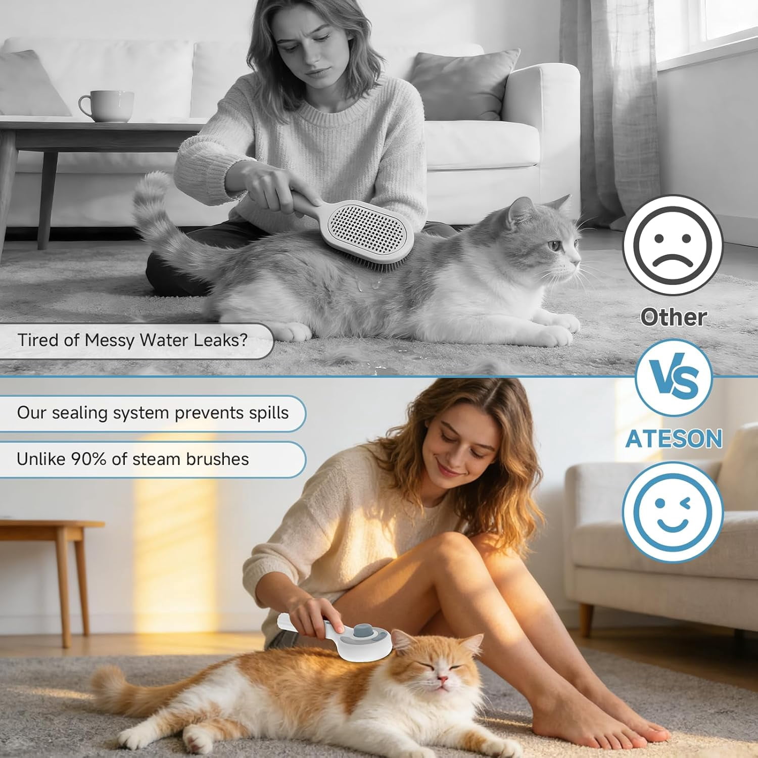 Pet Steam Brush for Dogs & Cats, 3-in-1 Spray Grooming Brush with Steam, Deshedding & Hair Removal Comb, Waterless Bath & Paw Cleaning for Long & Short Haired Pets