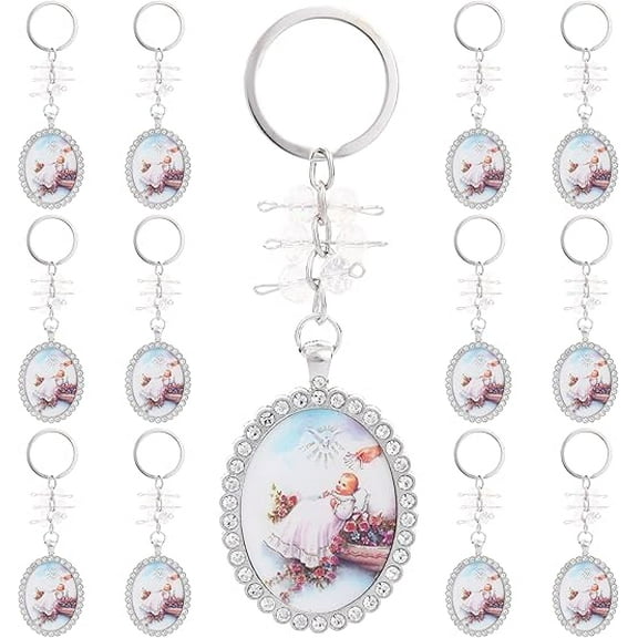 12PC Rhinestone Bling Keychain Recuerdos De Bautizo First Communion Catholic Wedding Memories Gifts Party Favors Decorations