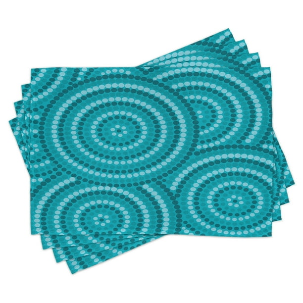 Teal Placemats Set of 4 Abstract Aboriginal Tradition Dot Painting