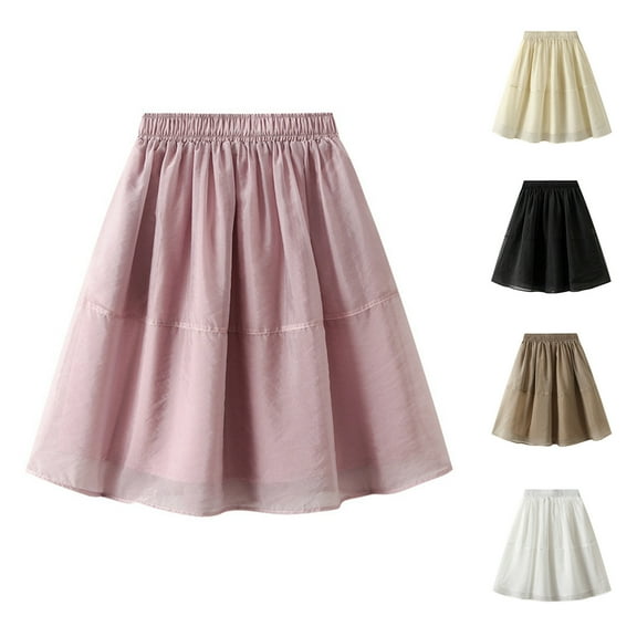 Summer Saving! Ashirexll Mini Skirts for Women, Summer Skirts for Women, Women's Summer Casual A-line Solid Color Skirt Plus Size Pleated Mini Skirt