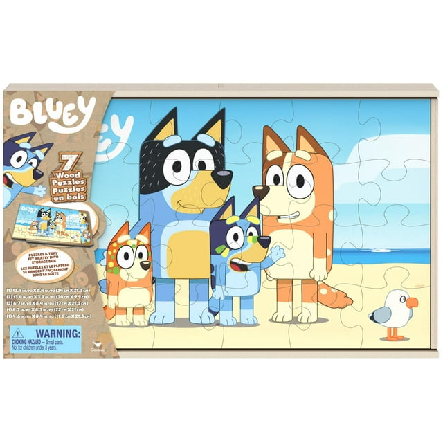 Rompecabezas de madera Bluey, 12/16/24 piezas con bandeja de almacenamiento