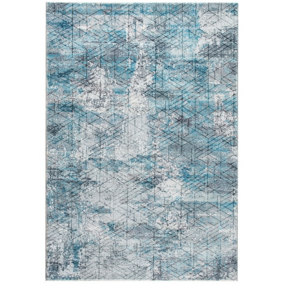 8’ x 10’ Blue Gray Abstract Cuboid Modern Area Rug