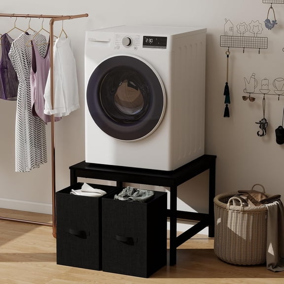 Laundry Pedestal with 2 Laundry Baskets, 29" Universal Washing Machine Stand, Dryer Stand with Anti-slip Pads, Heavy Duty Metal Base with 880lbs Capacity, Fit Anti-Vibration Design