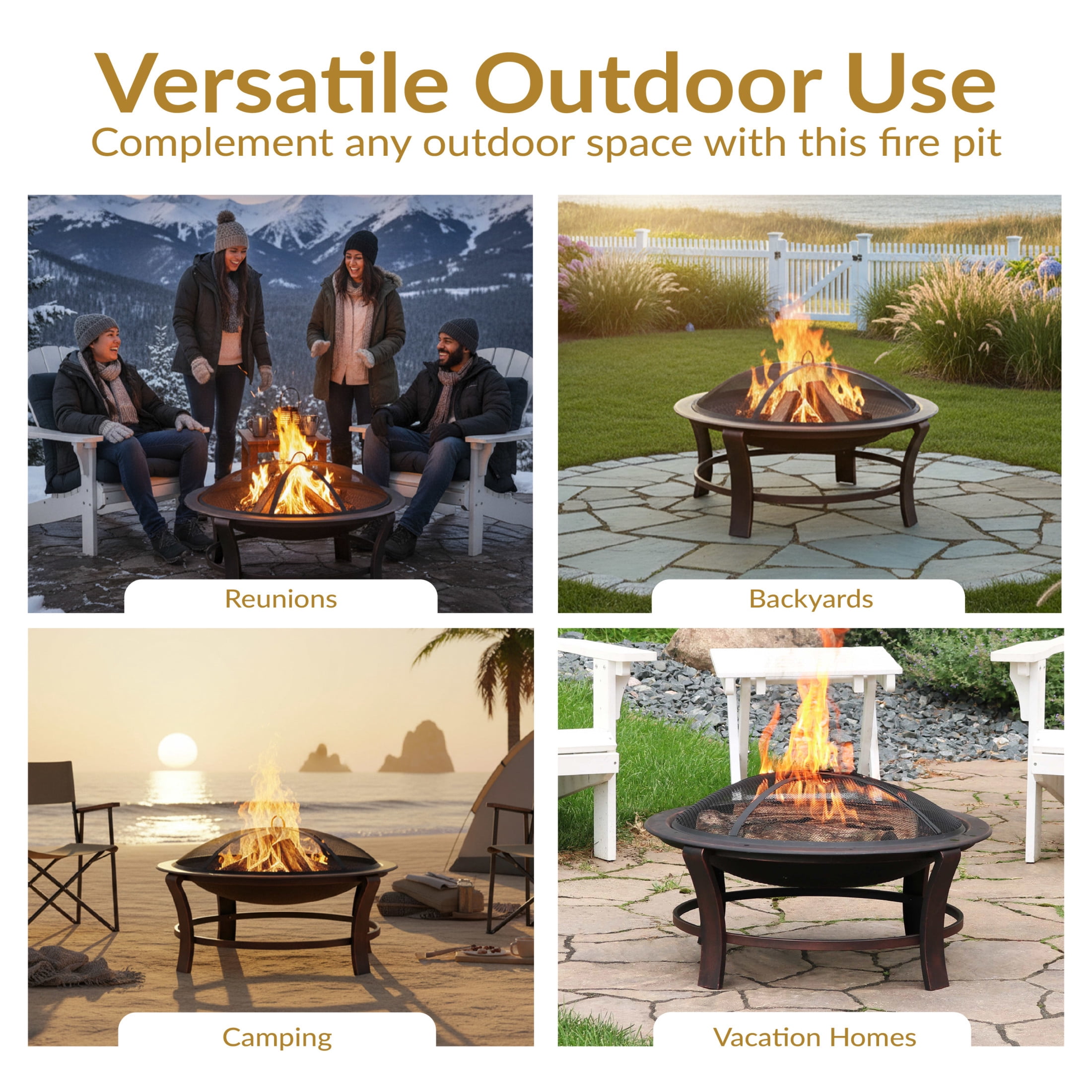 Sunnydaze 29" Round Wood-Burning Bronze Finish Steel Elevated Fire Pit Bowl with Stand