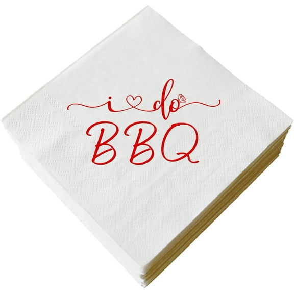 20pcs I Do BBQ Cocktail Napkins, Red Foil Disposable Paper Cocktail Beverage Napkins for Engagement Wedding Bar Rehearsal Dinner Bridal Shower Bachelorette Party Decorations, 3-Ply 5"x5"