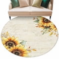 thumbnail image 2 of 7ft Round Rug, Sunflower Non-Skid Rubber Backing Large Area Rugs - Living Room Bedroom Home Office, Yellow Spring Summer Floral Farmhouse Indoor Floor Mat Carpets Washable Rug, 2 of 9