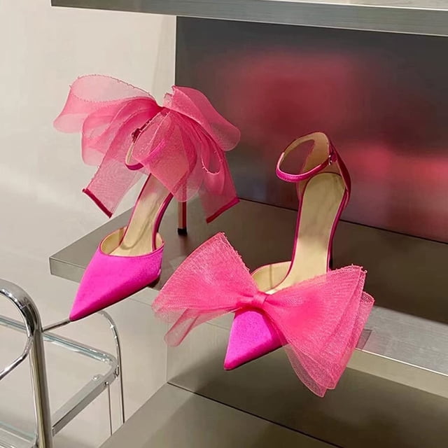 Tacones con lazo alto para mujer, sandalias con punta en pico, boca poco profunda, estilete, sexys, con correa de una palabra, sandalias de moda para mujer-39 yardas