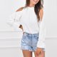 thumbnail image 2 of Blusa de manga larga con cuello de hongo y empalme irregular con hombros descubiertos informal de moda suelta para mujer Fridja hkj5442, 2 of 9