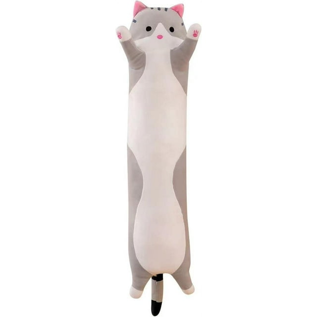 Cute Plush Cat Doll Cat Plush Pillow Doll Toy Soft Cat Stuffed Animals Long Pillow Toy Kitten Body Pillow Gift for Kids and Girlfriend(Gray,35.4").