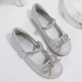 thumbnail image 2 of Rexoro Girls' Mary Jane Flats Kids Sparkly Rhinestone Bow Dress Shoes Princess Girls Shoes for Wedding Party Silver 7 Toddler, 2 of 6