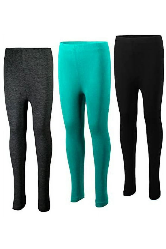 3-Pack Girls Leggings Size 4-16 Soft Comfortable Cotton Spandex with Elastic Waistband Many Colors