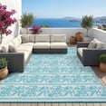 thumbnail image 3 of HIWEAVERLight Blue9'x 12' Outdoor Rug Garden Decor Geometric Floral Carpet Plastic Straw Waterproof Reversible Patio Area Rug for Balcony Deck Picnic Portable Camping Mat, 3 of 8