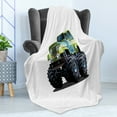 thumbnail image 4 of Truck Soft Flannel Fleece Throw Blanket, Cool Monster Truck Boyhood Dreams Giant Wheels Off Road Vehicle, Cozy Plush for Indoor and Outdoor Use, 50" x 70", Apple Green Dark Taupe, by Ambesonne, 4 of 5