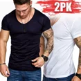 thumbnail image 1 of Manga Corta Camisetas Hombre Cuello V Slim Fit Comoda 2 Pcs, 1 of 6