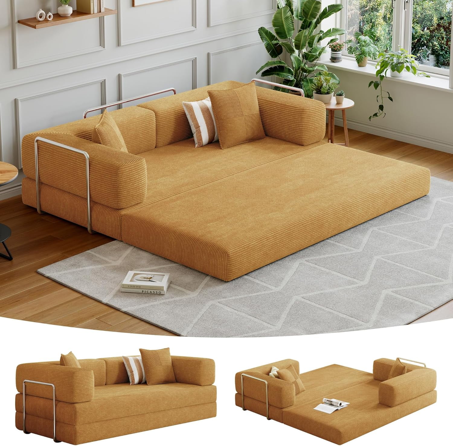 Aukfa Fold Lazy Sofa Bed,Floor Chair Small Couch with 5 Adjustable