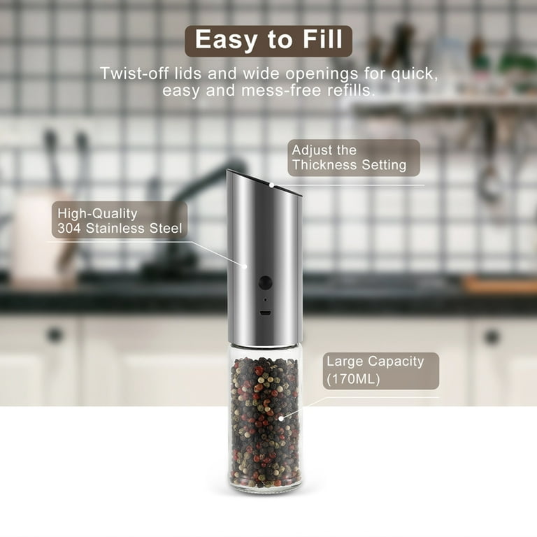  Electric Pepper Grinder, Automatic Stainless Steel Salt Pepper  Grinder Electric Gravity Induction Grinding Machine: Home & Kitchen